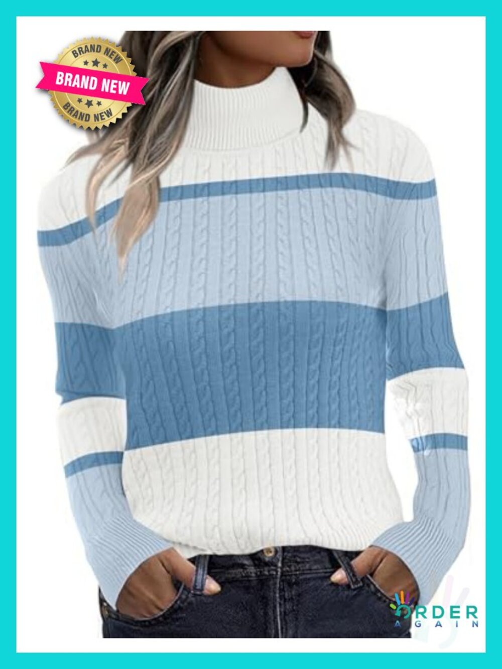 Zeagoo Turtleneck Cable Knit Long Sleeve Pullover Sweater